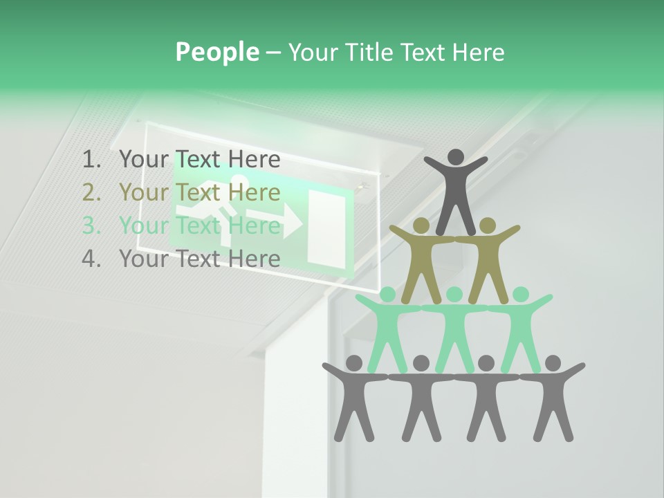 A Green And White Sign Hanging From A Ceiling PowerPoint Template