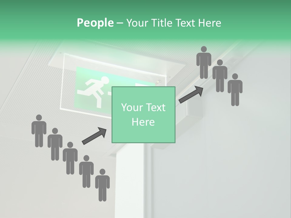 A Green And White Sign Hanging From A Ceiling PowerPoint Template