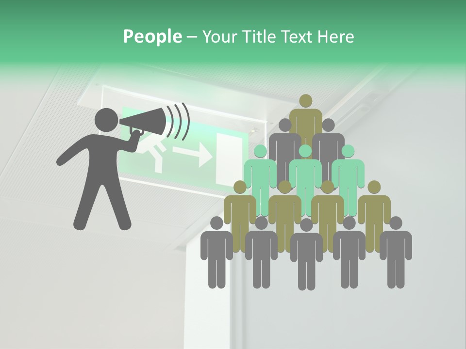 A Green And White Sign Hanging From A Ceiling PowerPoint Template
