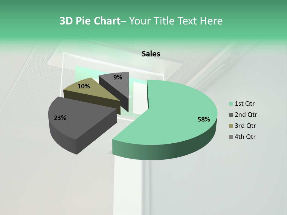 A Green And White Sign Hanging From A Ceiling PowerPoint Template