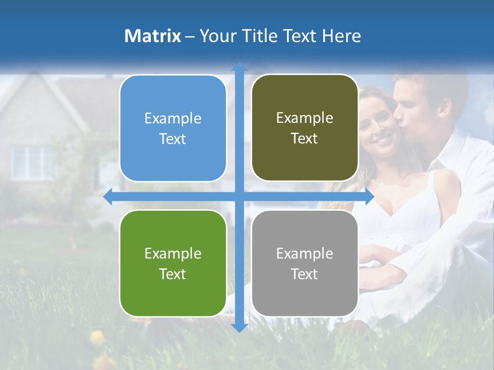 A Man And Woman Sitting In The Grass In Front Of A House PowerPoint Template