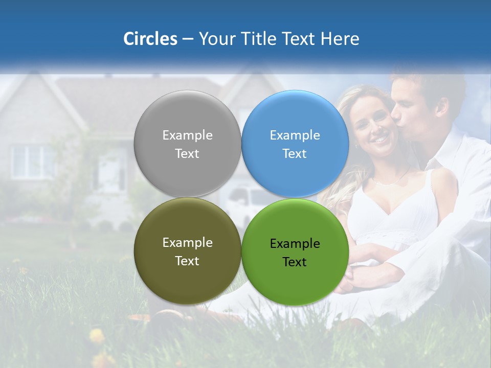 A Man And Woman Sitting In The Grass In Front Of A House PowerPoint Template