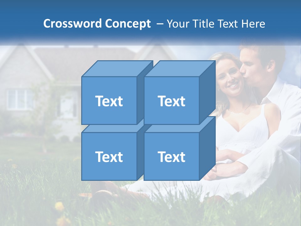 A Man And Woman Sitting In The Grass In Front Of A House PowerPoint Template