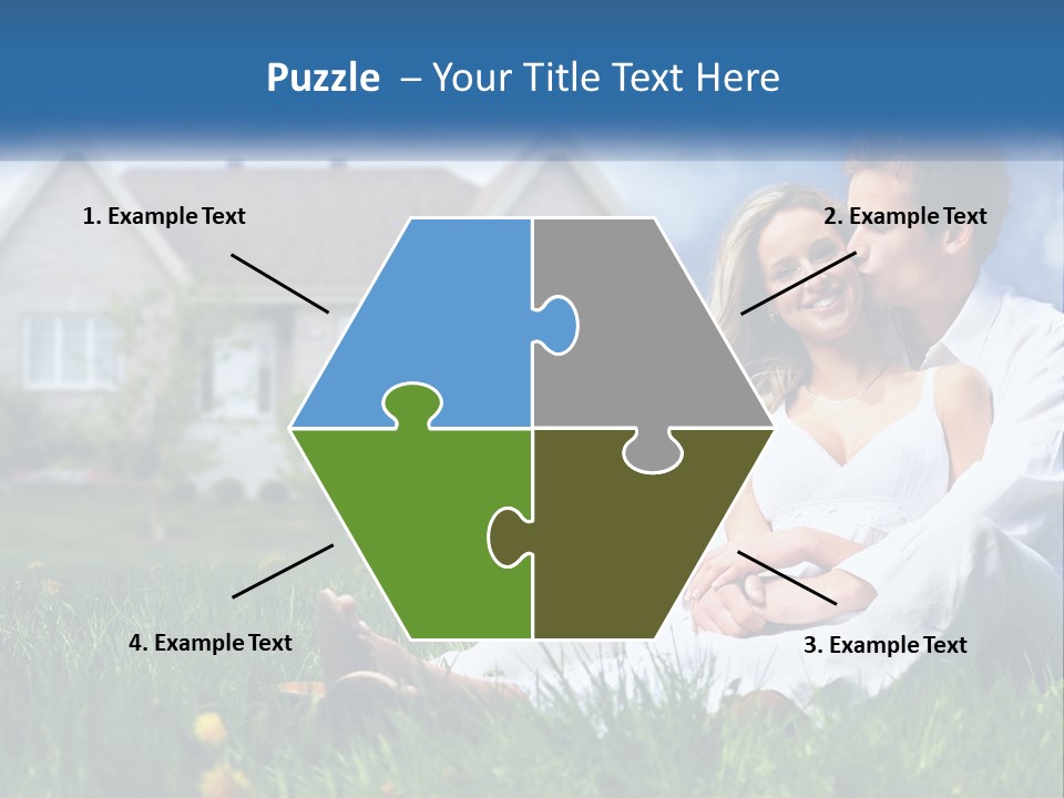 A Man And Woman Sitting In The Grass In Front Of A House PowerPoint Template