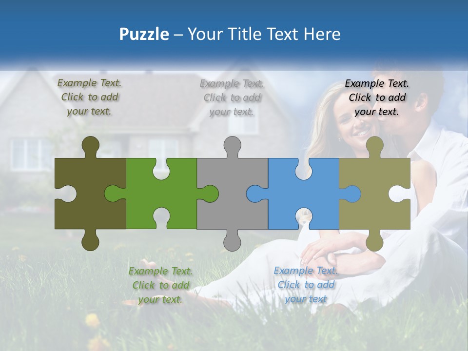 A Man And Woman Sitting In The Grass In Front Of A House PowerPoint Template