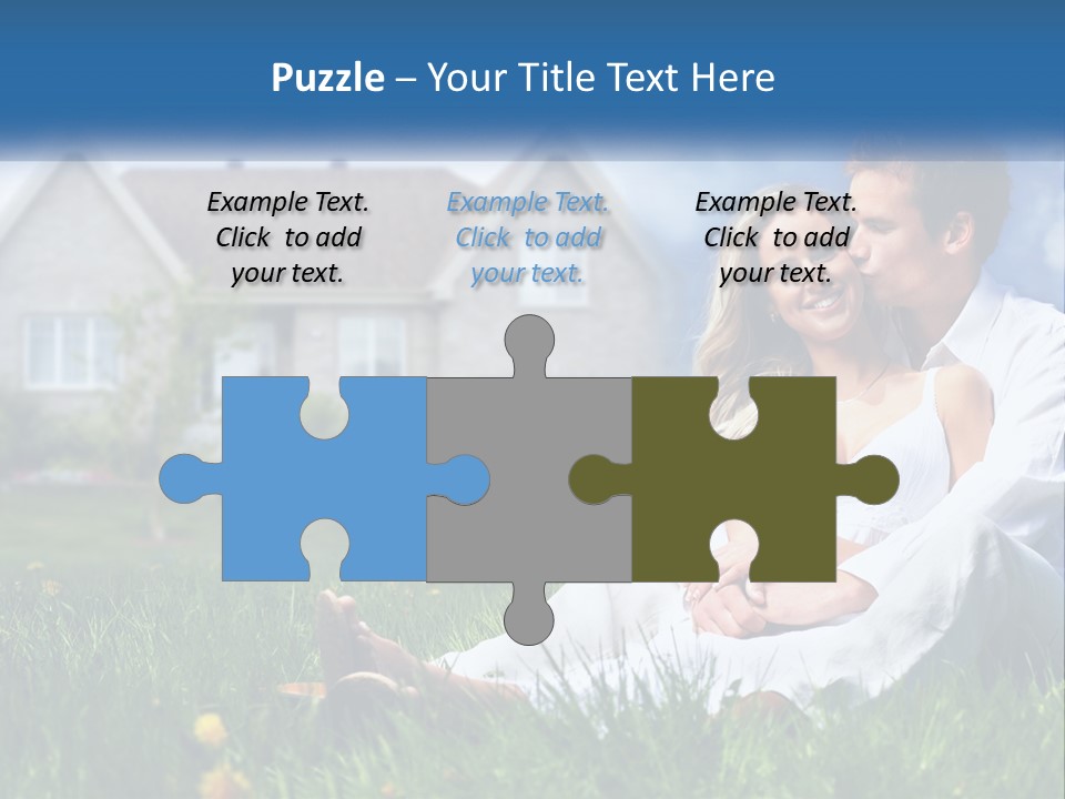 A Man And Woman Sitting In The Grass In Front Of A House PowerPoint Template