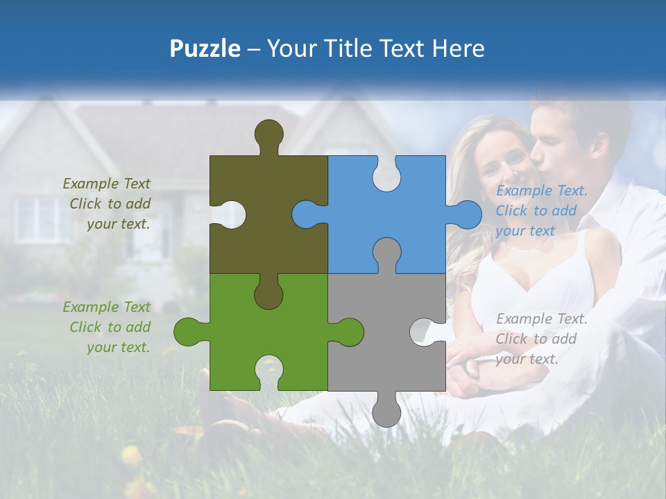 A Man And Woman Sitting In The Grass In Front Of A House PowerPoint Template