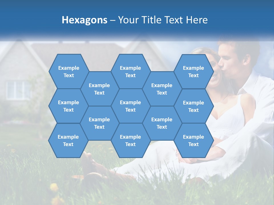 A Man And Woman Sitting In The Grass In Front Of A House PowerPoint Template