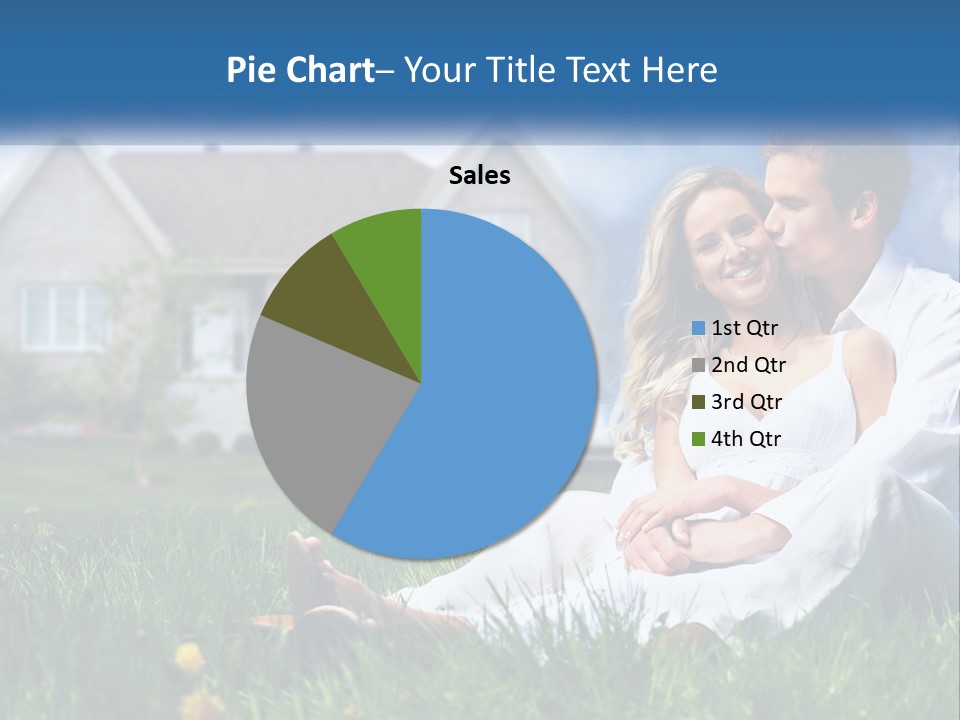 A Man And Woman Sitting In The Grass In Front Of A House PowerPoint Template