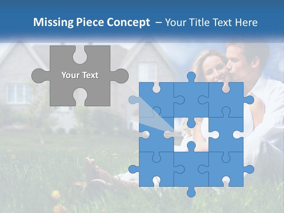 A Man And Woman Sitting In The Grass In Front Of A House PowerPoint Template