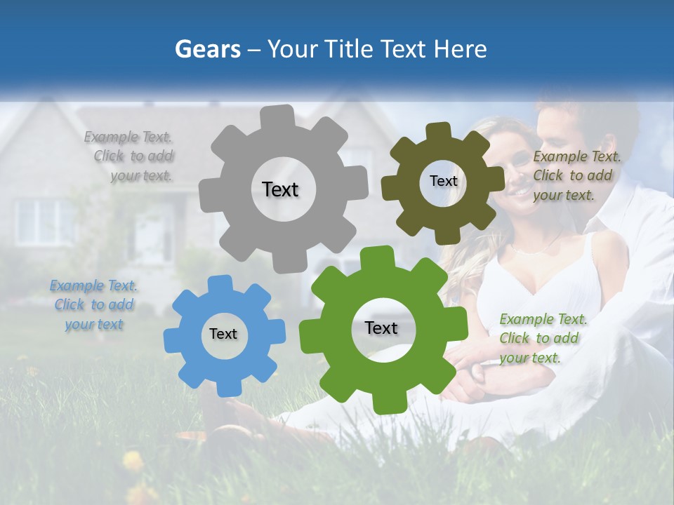 A Man And Woman Sitting In The Grass In Front Of A House PowerPoint Template