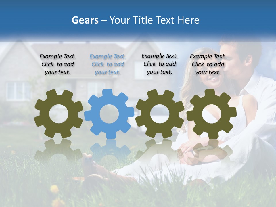 A Man And Woman Sitting In The Grass In Front Of A House PowerPoint Template