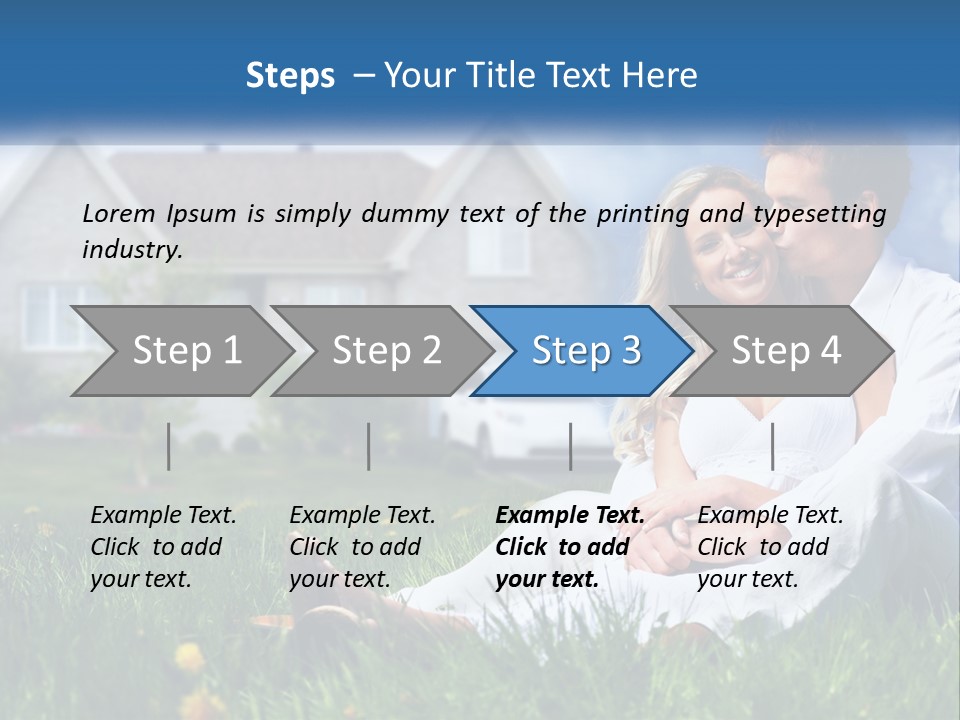 A Man And Woman Sitting In The Grass In Front Of A House PowerPoint Template