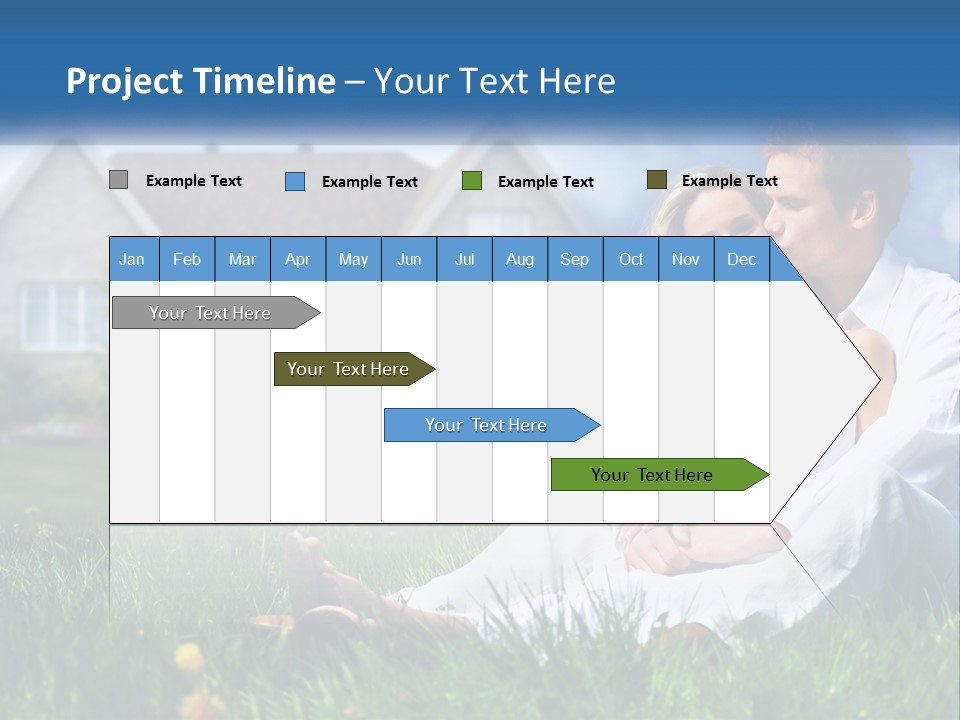 A Man And Woman Sitting In The Grass In Front Of A House PowerPoint Template