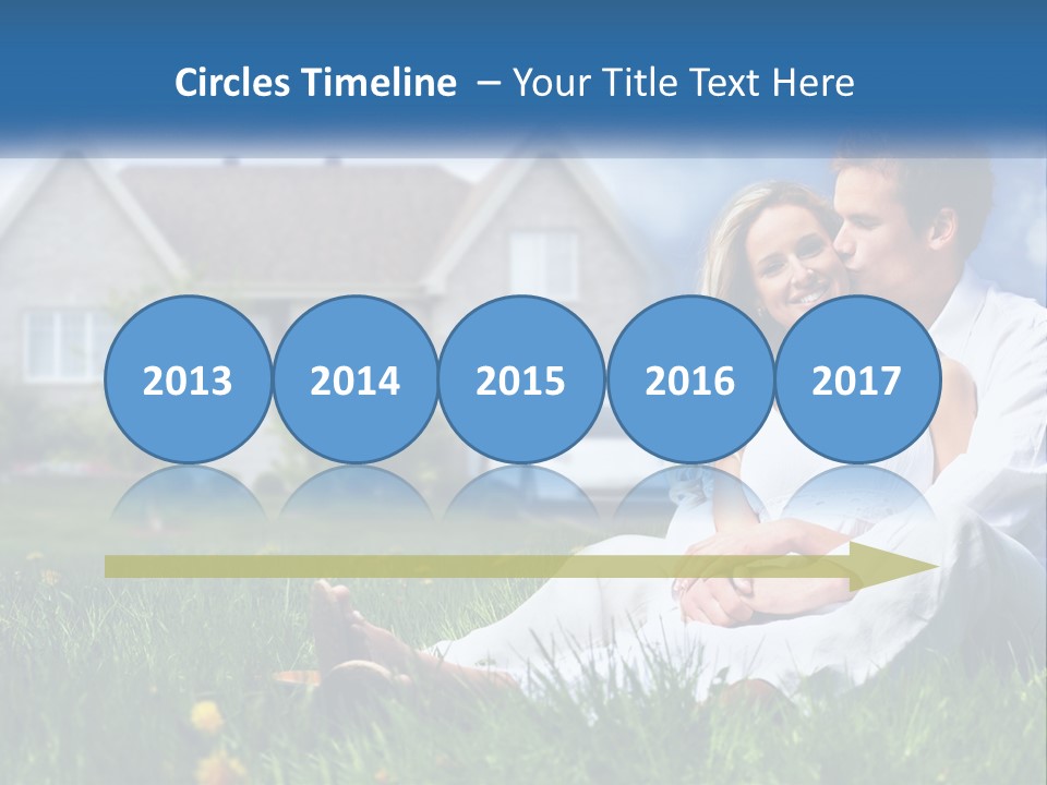 A Man And Woman Sitting In The Grass In Front Of A House PowerPoint Template