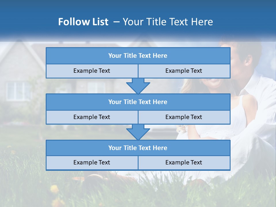 A Man And Woman Sitting In The Grass In Front Of A House PowerPoint Template