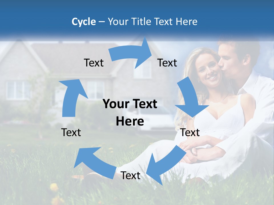 A Man And Woman Sitting In The Grass In Front Of A House PowerPoint Template