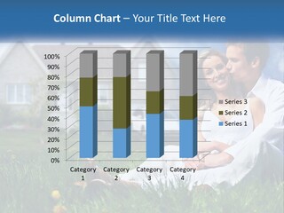 A Man And Woman Sitting In The Grass In Front Of A House PowerPoint Template
