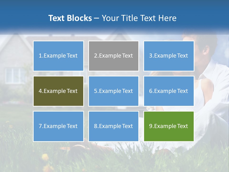 A Man And Woman Sitting In The Grass In Front Of A House PowerPoint Template