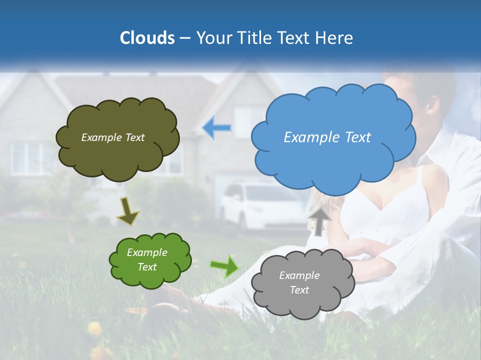A Man And Woman Sitting In The Grass In Front Of A House PowerPoint Template