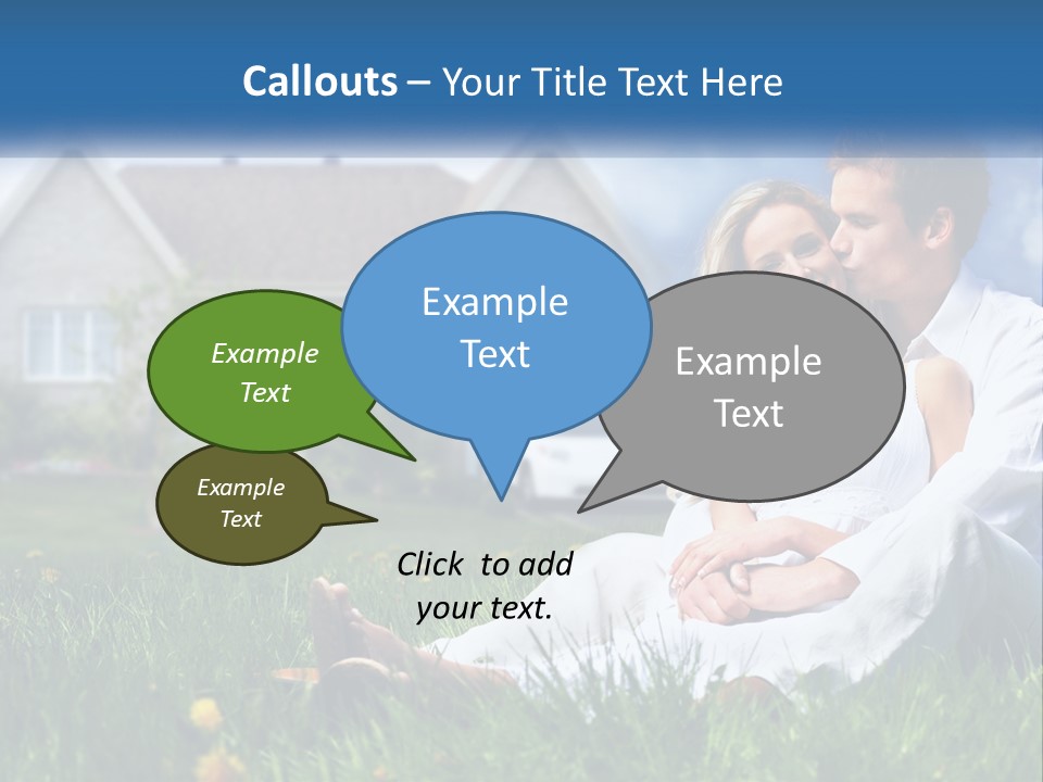 A Man And Woman Sitting In The Grass In Front Of A House PowerPoint Template