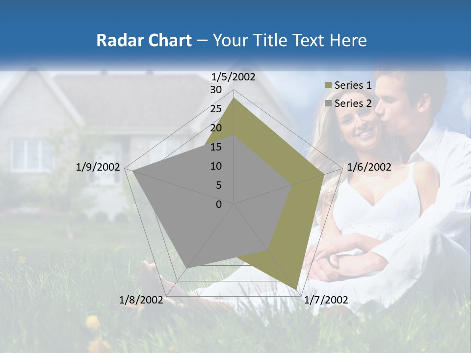A Man And Woman Sitting In The Grass In Front Of A House PowerPoint Template