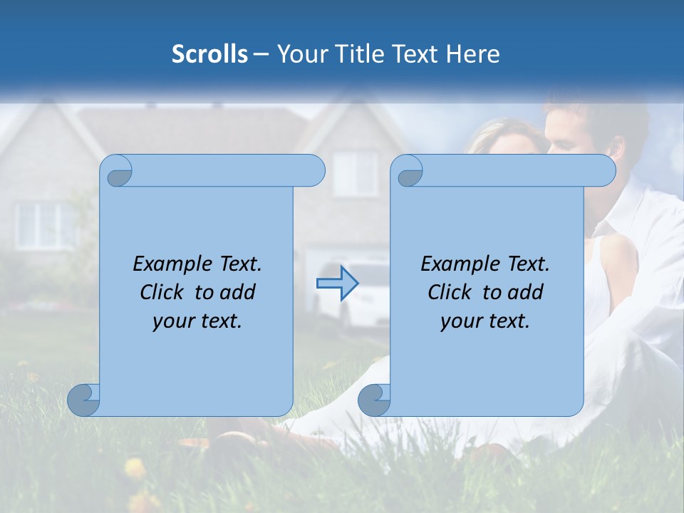 A Man And Woman Sitting In The Grass In Front Of A House PowerPoint Template