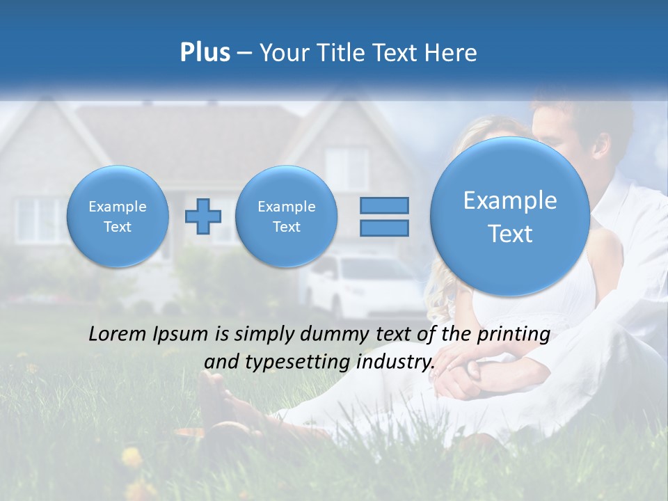 A Man And Woman Sitting In The Grass In Front Of A House PowerPoint Template