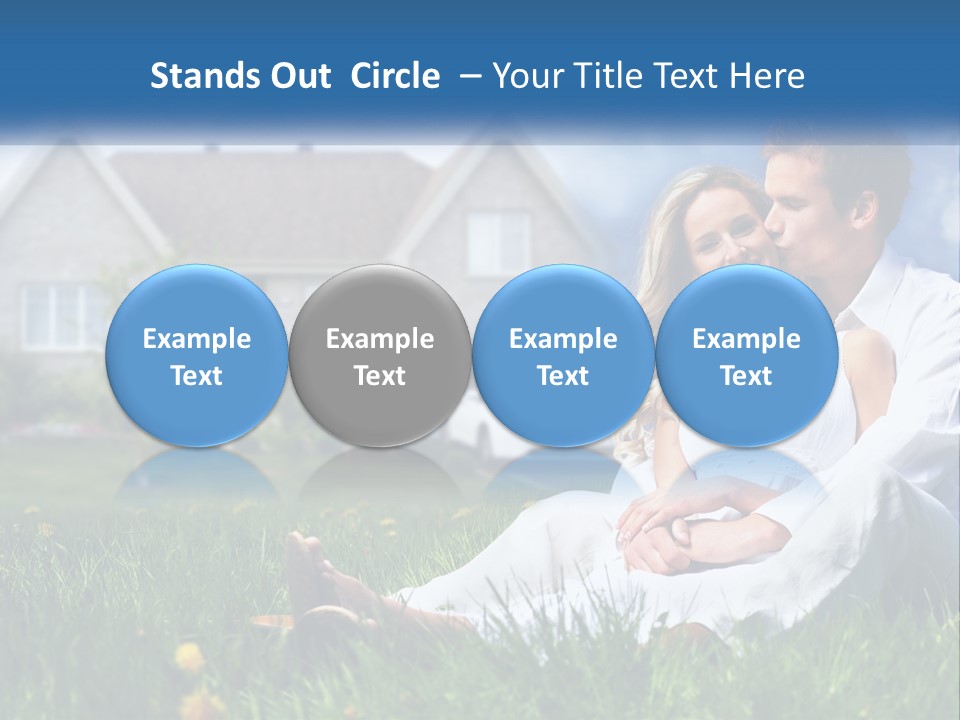 A Man And Woman Sitting In The Grass In Front Of A House PowerPoint Template