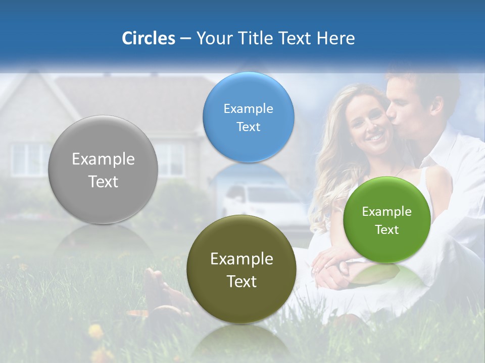 A Man And Woman Sitting In The Grass In Front Of A House PowerPoint Template