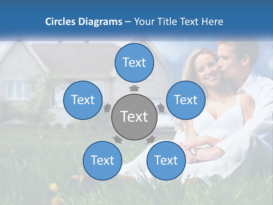 A Man And Woman Sitting In The Grass In Front Of A House PowerPoint Template