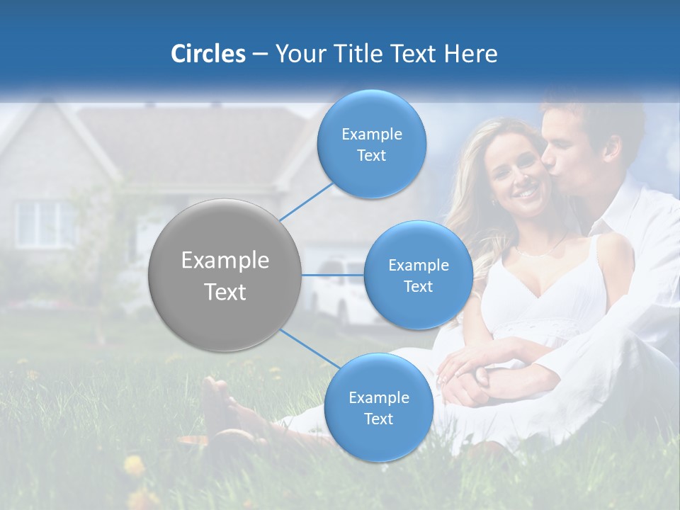 A Man And Woman Sitting In The Grass In Front Of A House PowerPoint Template