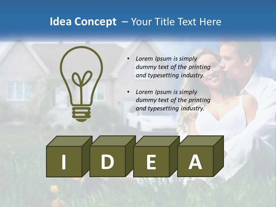 A Man And Woman Sitting In The Grass In Front Of A House PowerPoint Template