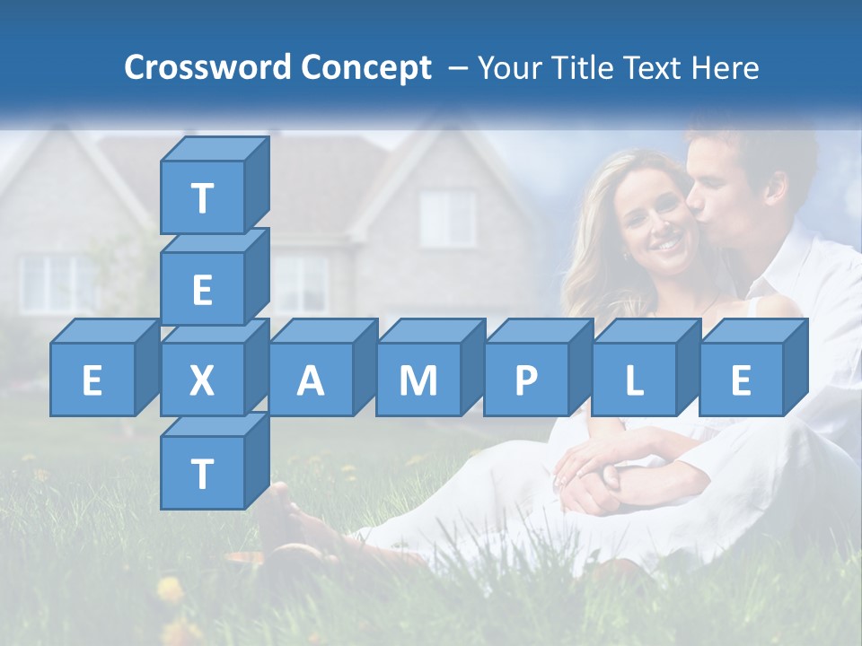 A Man And Woman Sitting In The Grass In Front Of A House PowerPoint Template