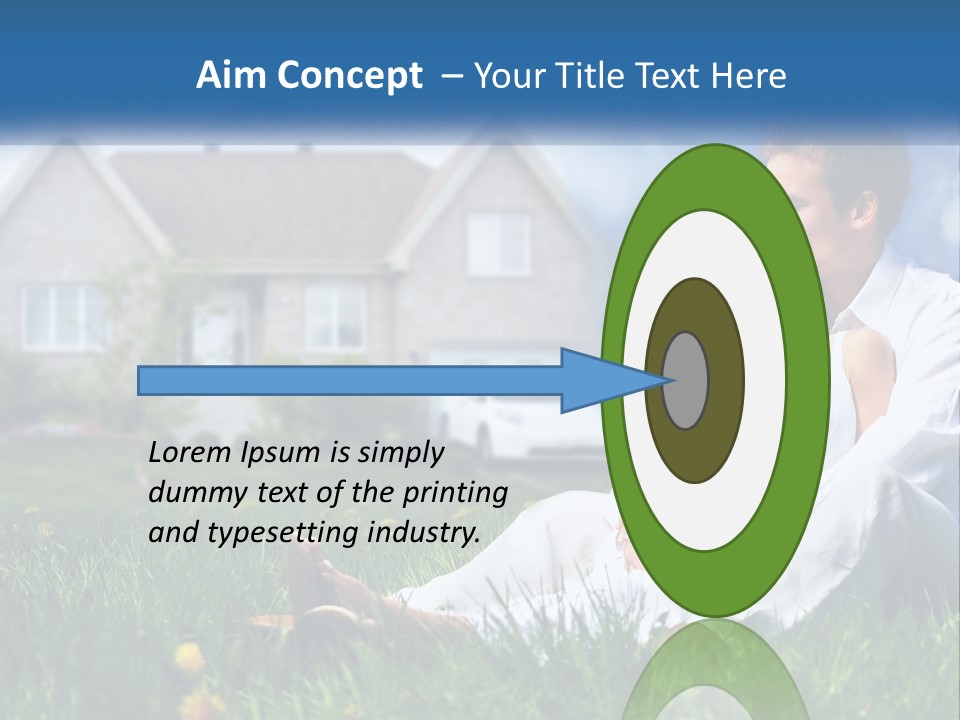 A Man And Woman Sitting In The Grass In Front Of A House PowerPoint Template