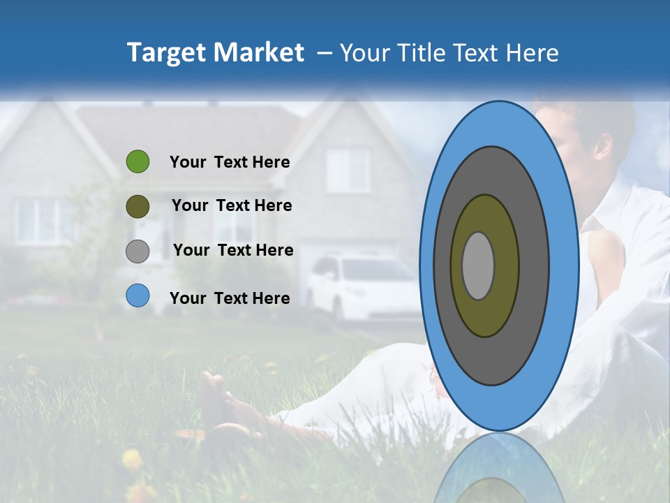 A Man And Woman Sitting In The Grass In Front Of A House PowerPoint Template