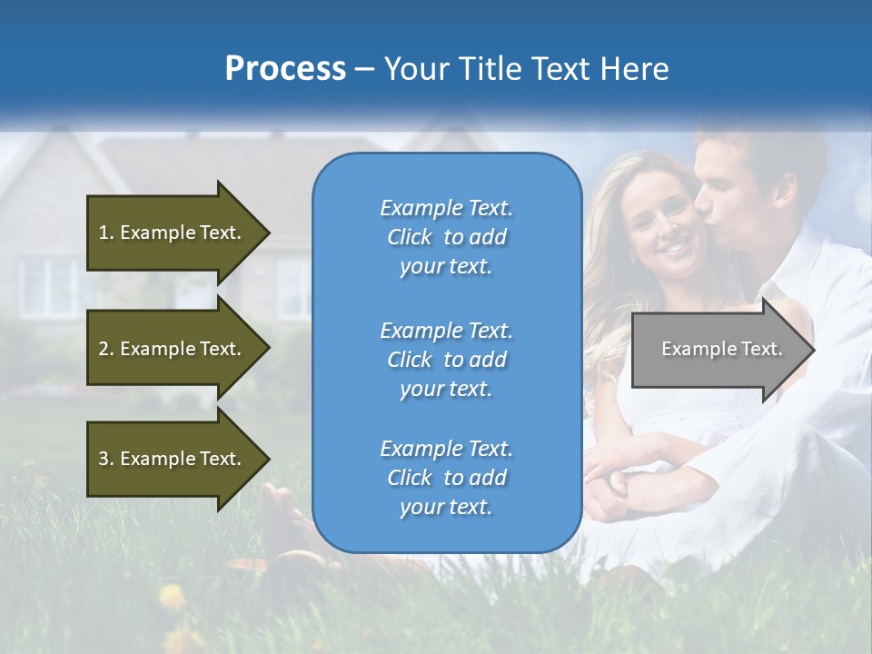 A Man And Woman Sitting In The Grass In Front Of A House PowerPoint Template
