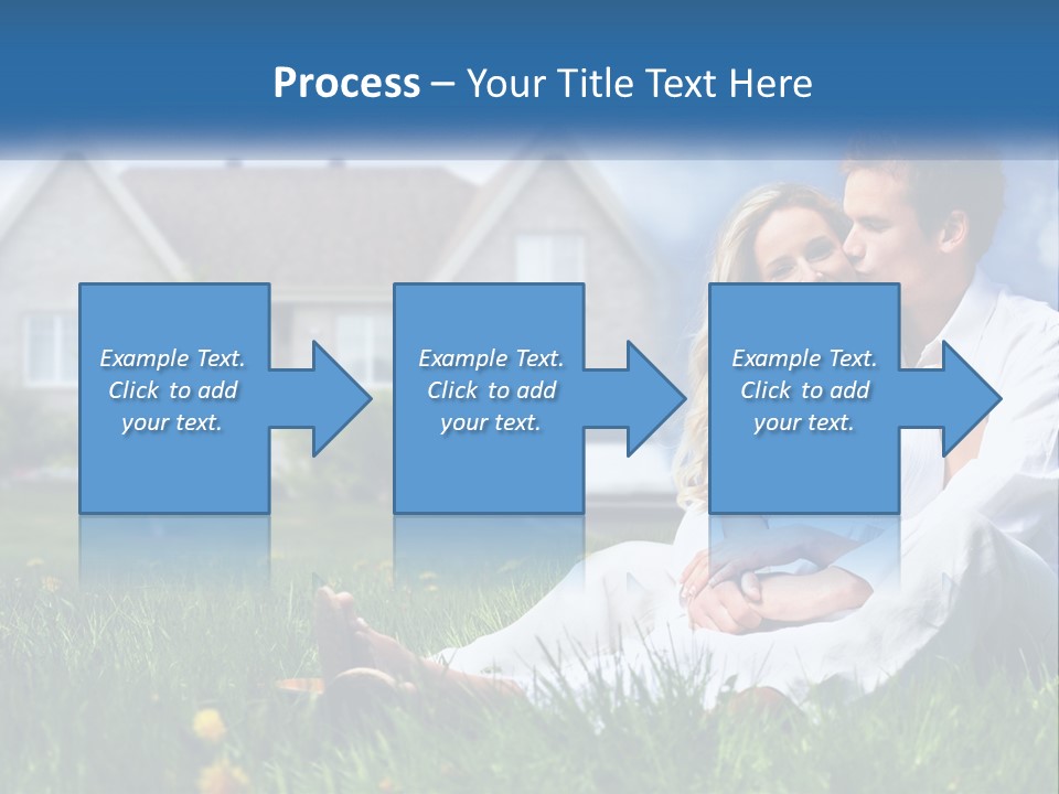 A Man And Woman Sitting In The Grass In Front Of A House PowerPoint Template