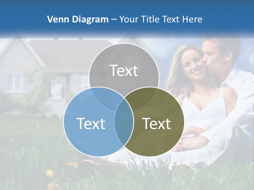 A Man And Woman Sitting In The Grass In Front Of A House PowerPoint Template