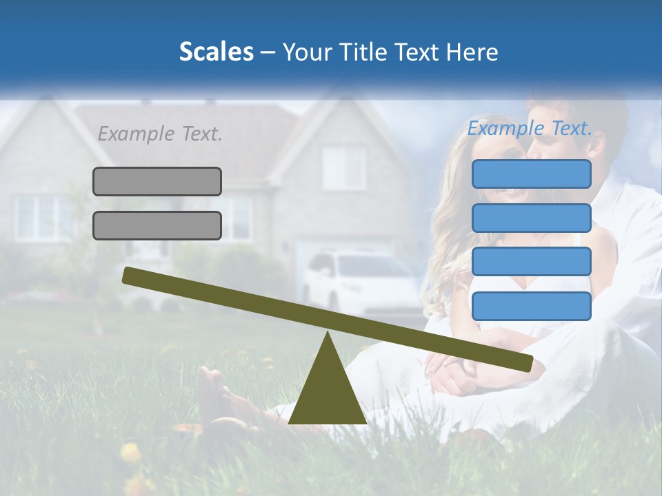 A Man And Woman Sitting In The Grass In Front Of A House PowerPoint Template