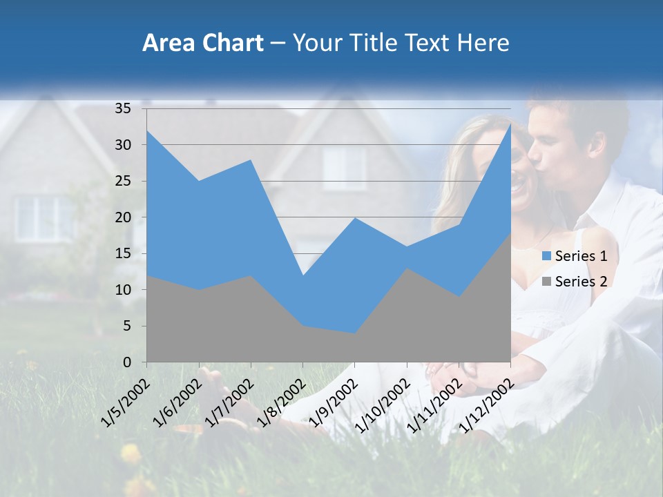 A Man And Woman Sitting In The Grass In Front Of A House PowerPoint Template