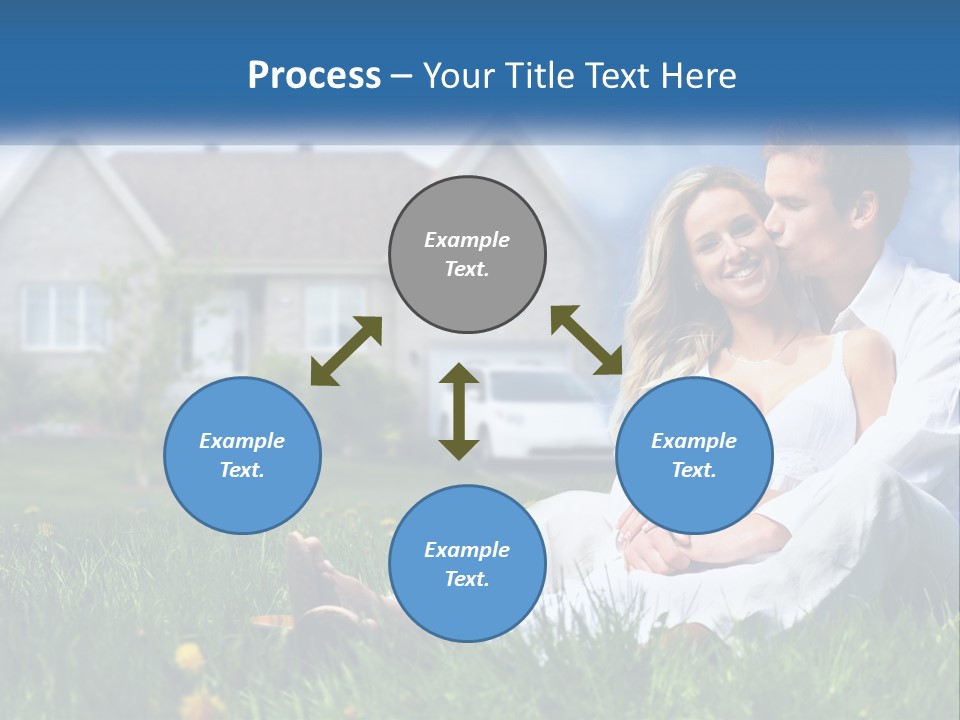 A Man And Woman Sitting In The Grass In Front Of A House PowerPoint Template