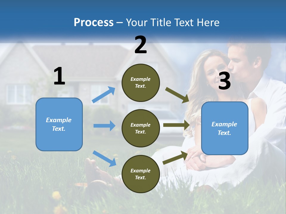 A Man And Woman Sitting In The Grass In Front Of A House PowerPoint Template