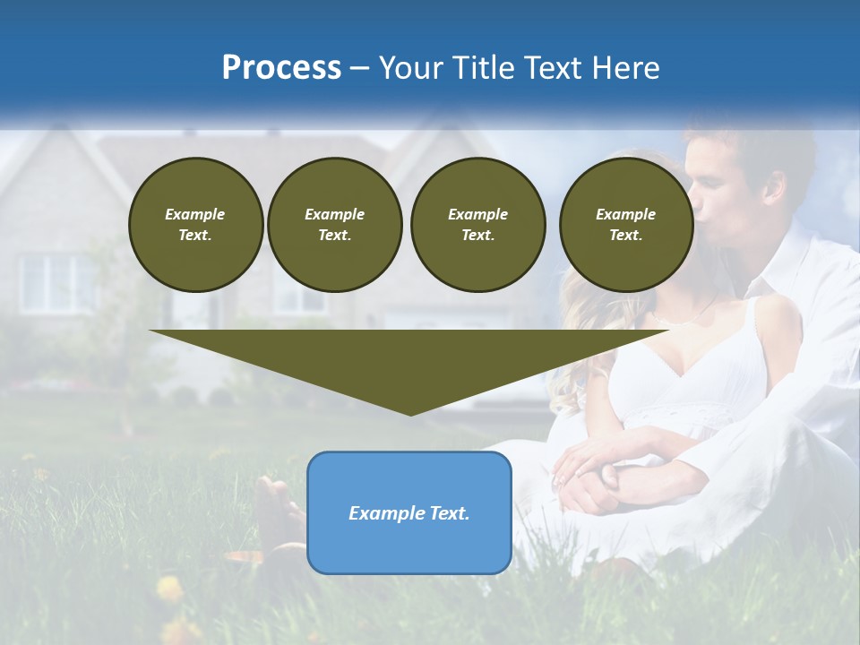 A Man And Woman Sitting In The Grass In Front Of A House PowerPoint Template
