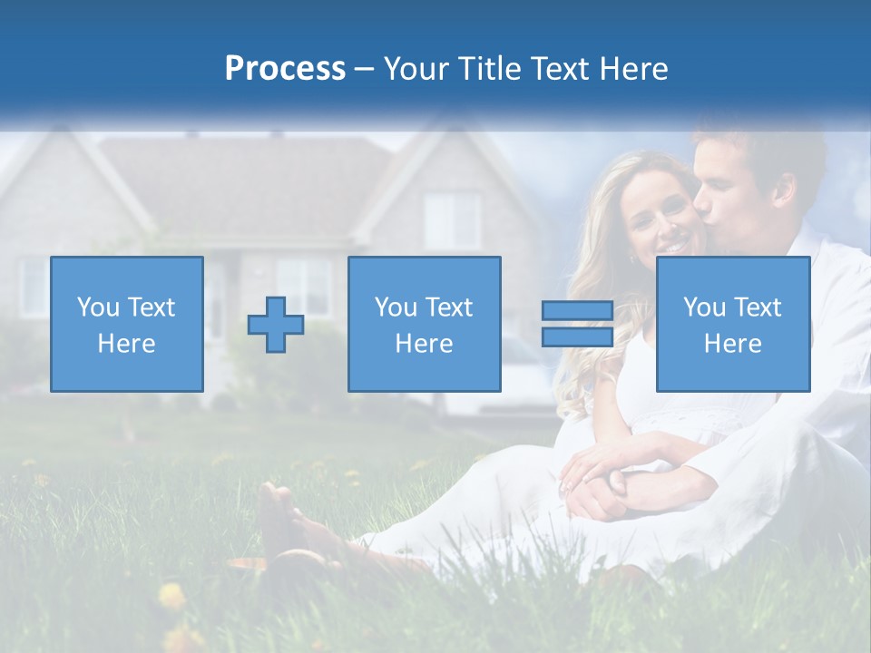 A Man And Woman Sitting In The Grass In Front Of A House PowerPoint Template