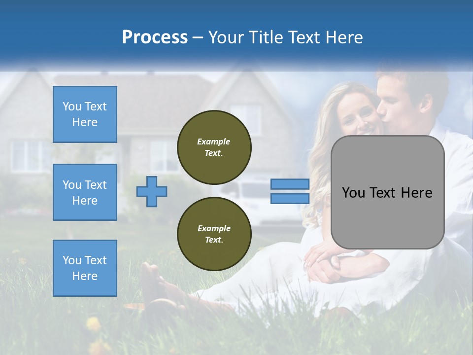 A Man And Woman Sitting In The Grass In Front Of A House PowerPoint Template
