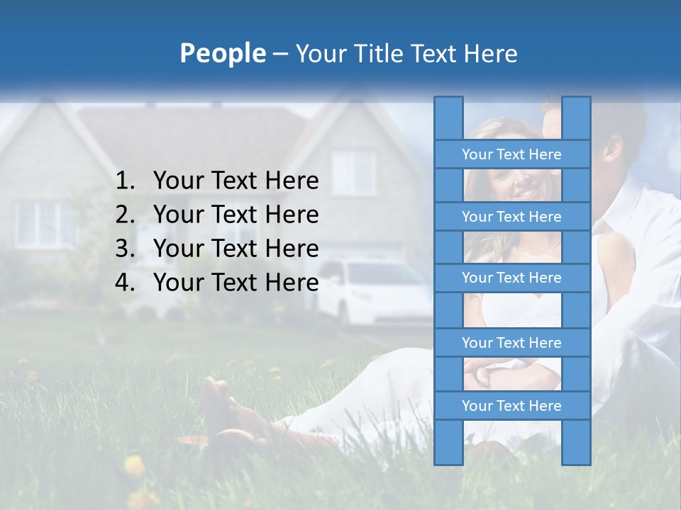 A Man And Woman Sitting In The Grass In Front Of A House PowerPoint Template