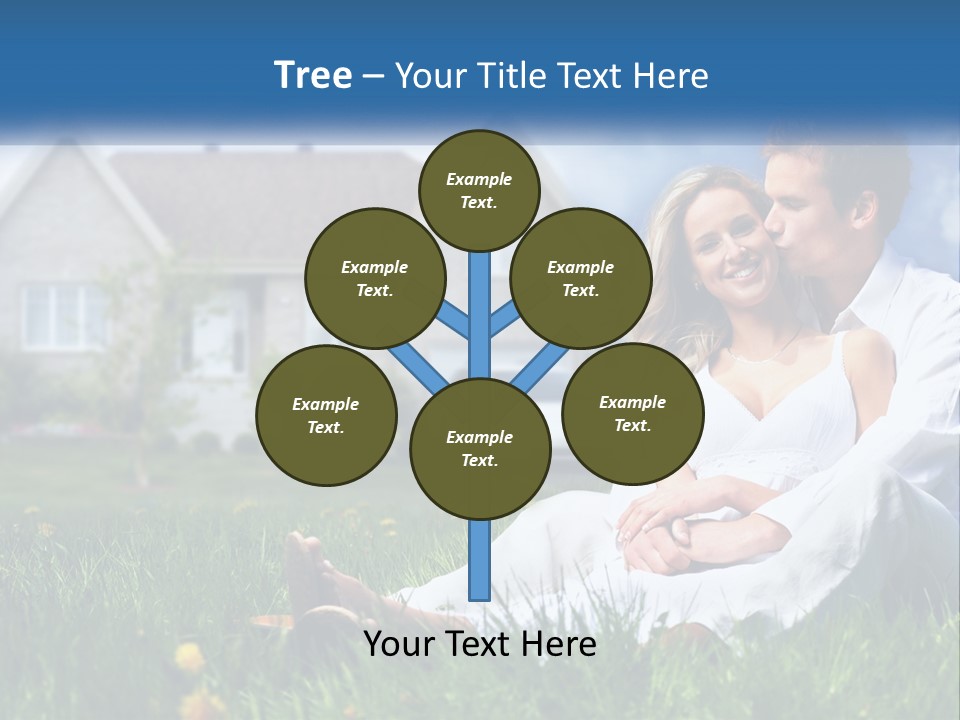 A Man And Woman Sitting In The Grass In Front Of A House PowerPoint Template