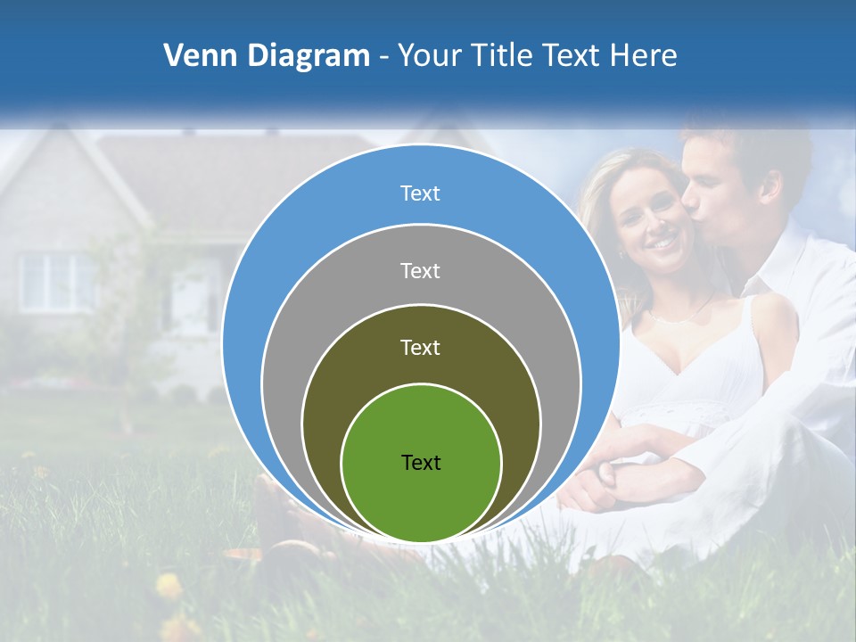 A Man And Woman Sitting In The Grass In Front Of A House PowerPoint Template