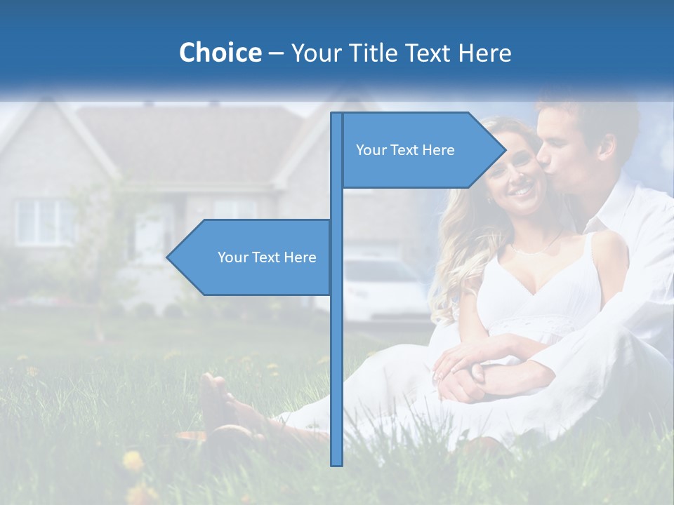 A Man And Woman Sitting In The Grass In Front Of A House PowerPoint Template